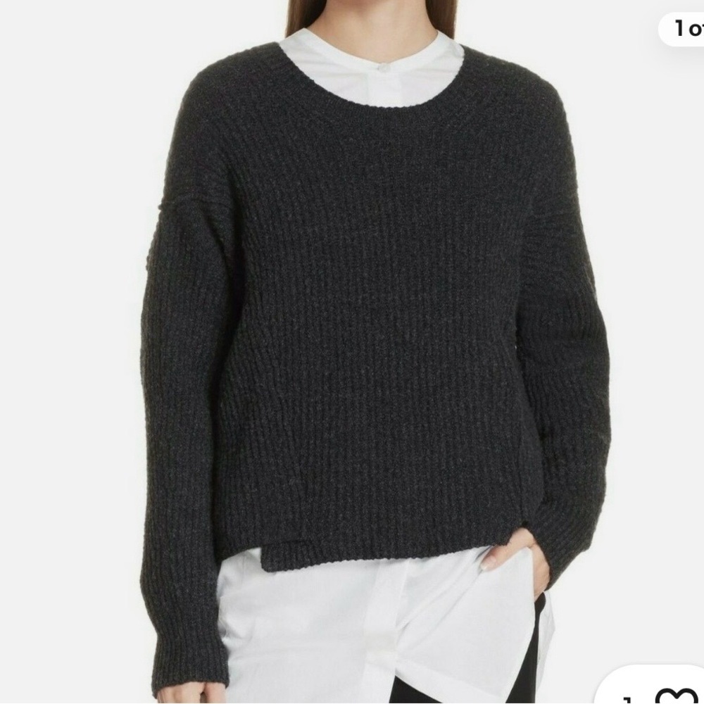 Vince Heather Black Overlap Panel Oversized Wool Blend Sweater size M